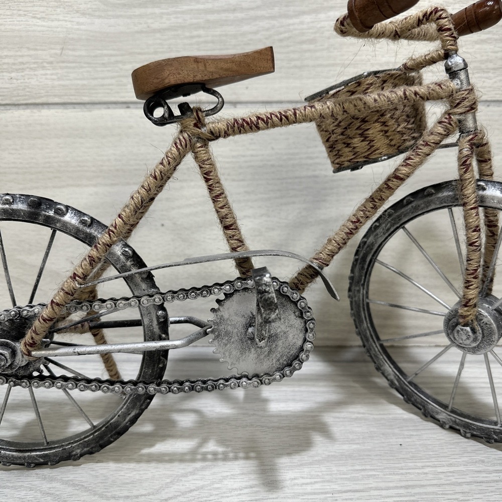 Rustic Metal Wood Rope Decorative Bicycle 21x10.5" Shelf‎ Table Decor - Picture 7 of 7